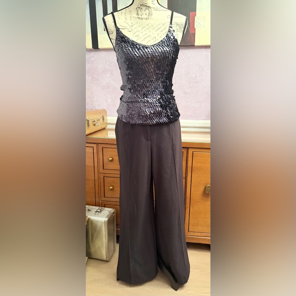 Wide-Leg Vintage Moda International Black/White Palazzo Pants with Raised Seam